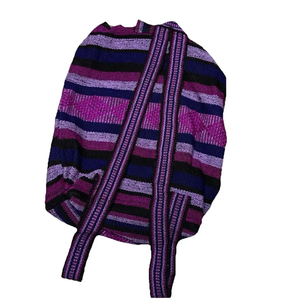 Lillo Artisans Hippie Baja Beach Backpack Purple Black Stripe Boho Festival Bag